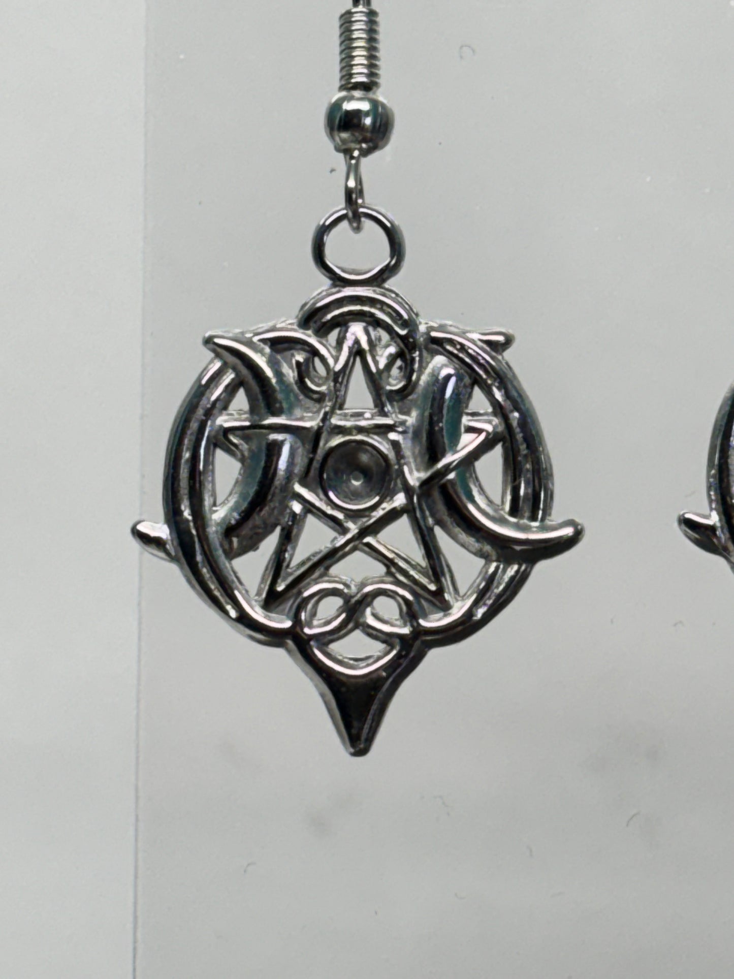 Moon Phase Pentagram Silver Earrings