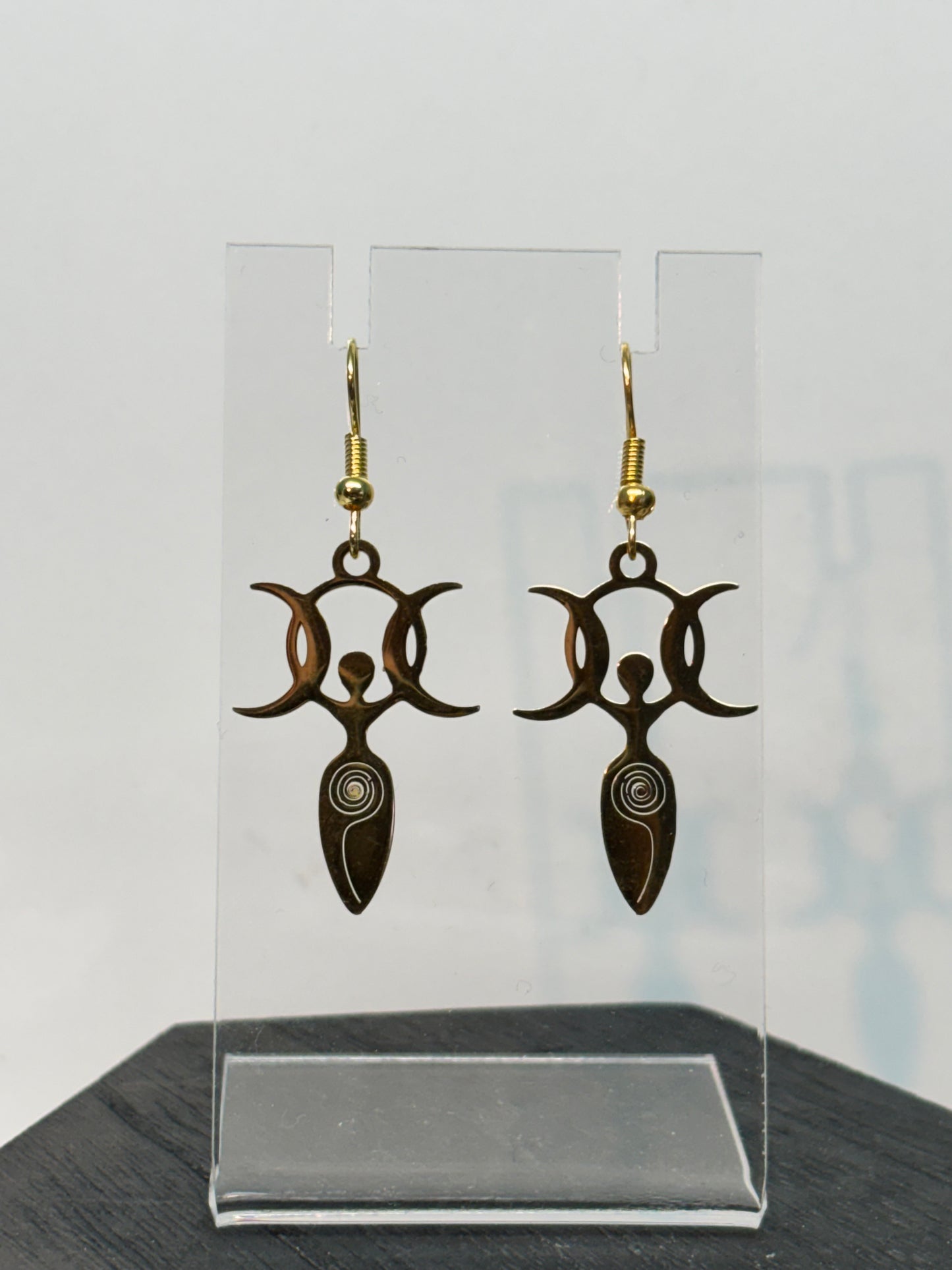 Triple Moon Goddess Earrings in Gold
