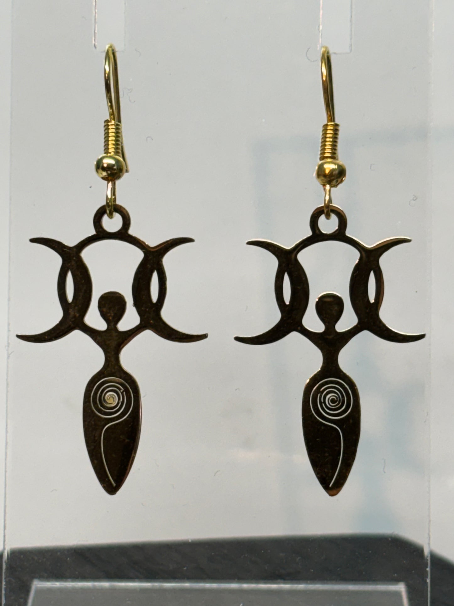 Triple Moon Goddess Earrings in Gold