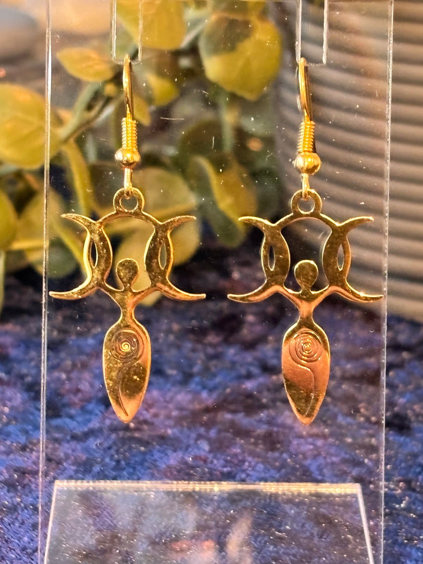 Triple Moon Goddess Earrings in Gold