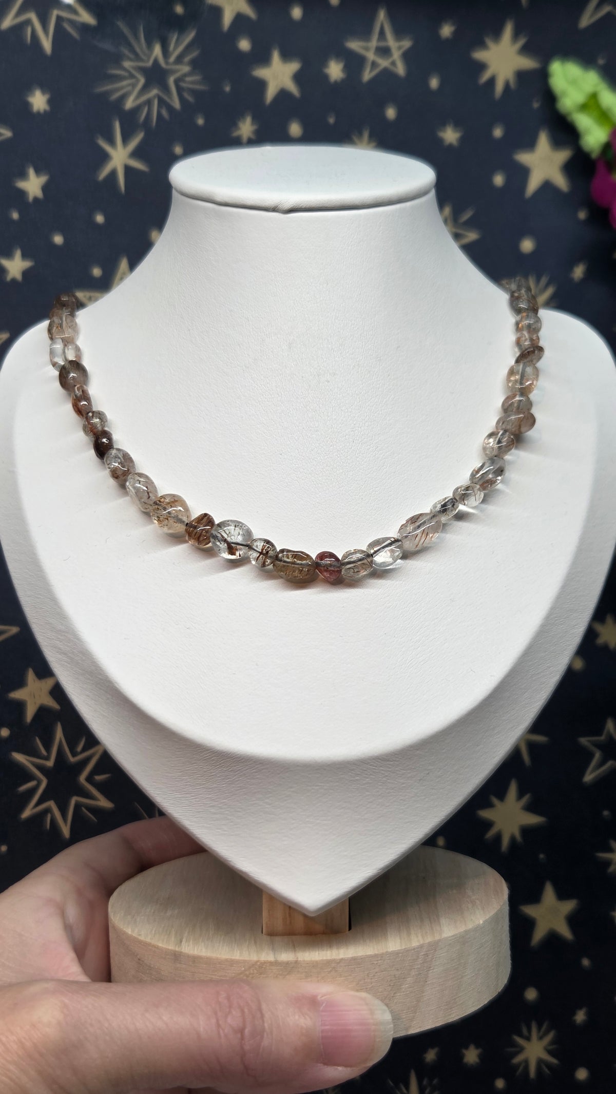 Golden Rutilated Quartz Mixed Size Crystal Beaded Necklace with Silver Findings