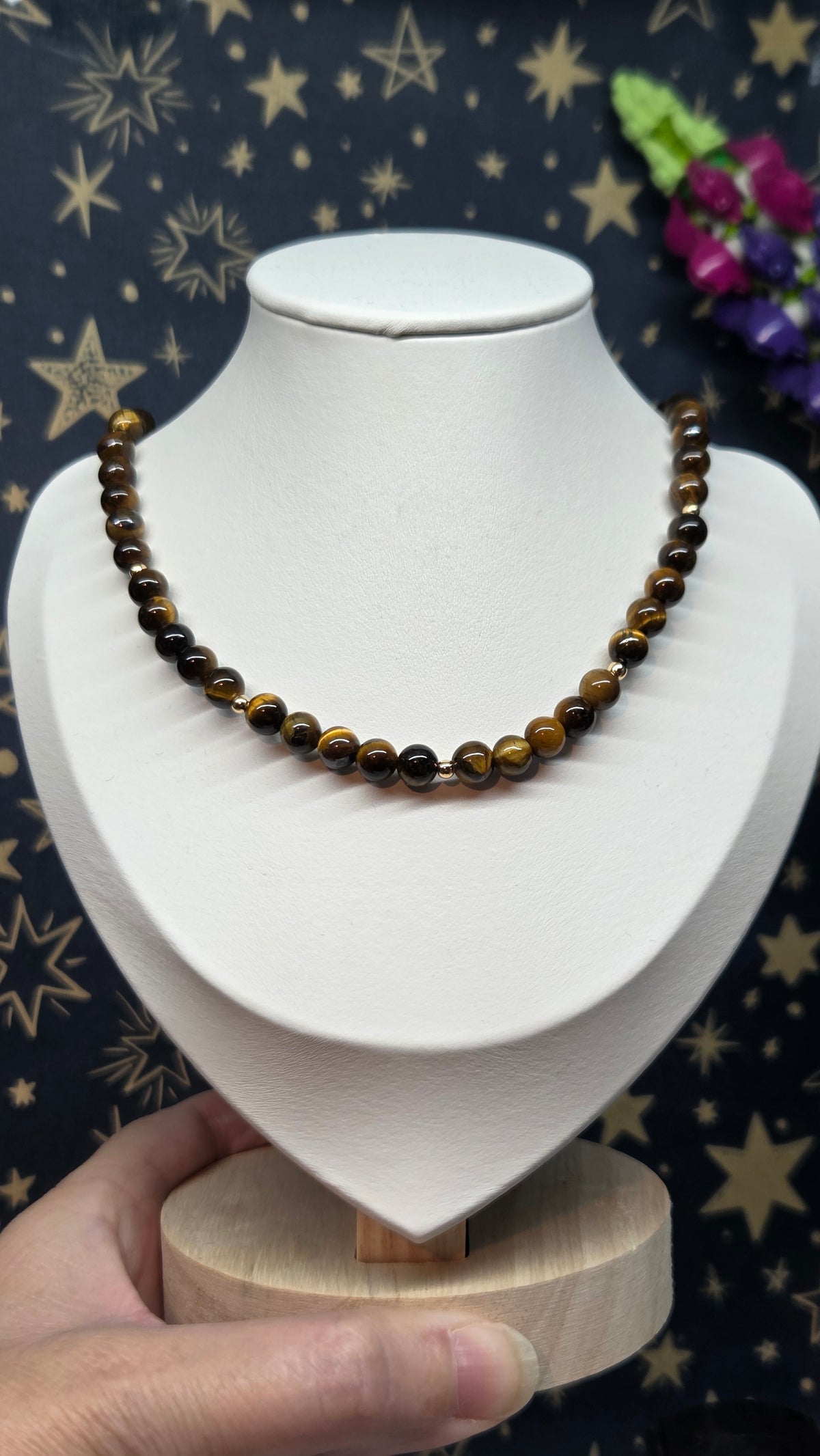 Tigers Eye Beaded Necklace with Gold Spacers