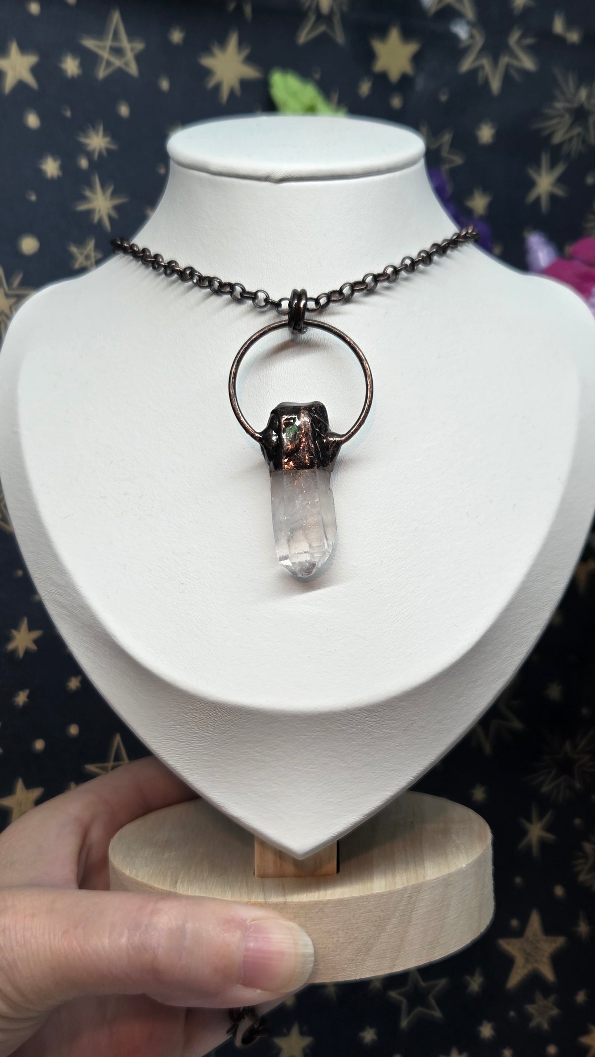 Clear Quartz Point Crystal Necklace/Pendant in Antique Bronze