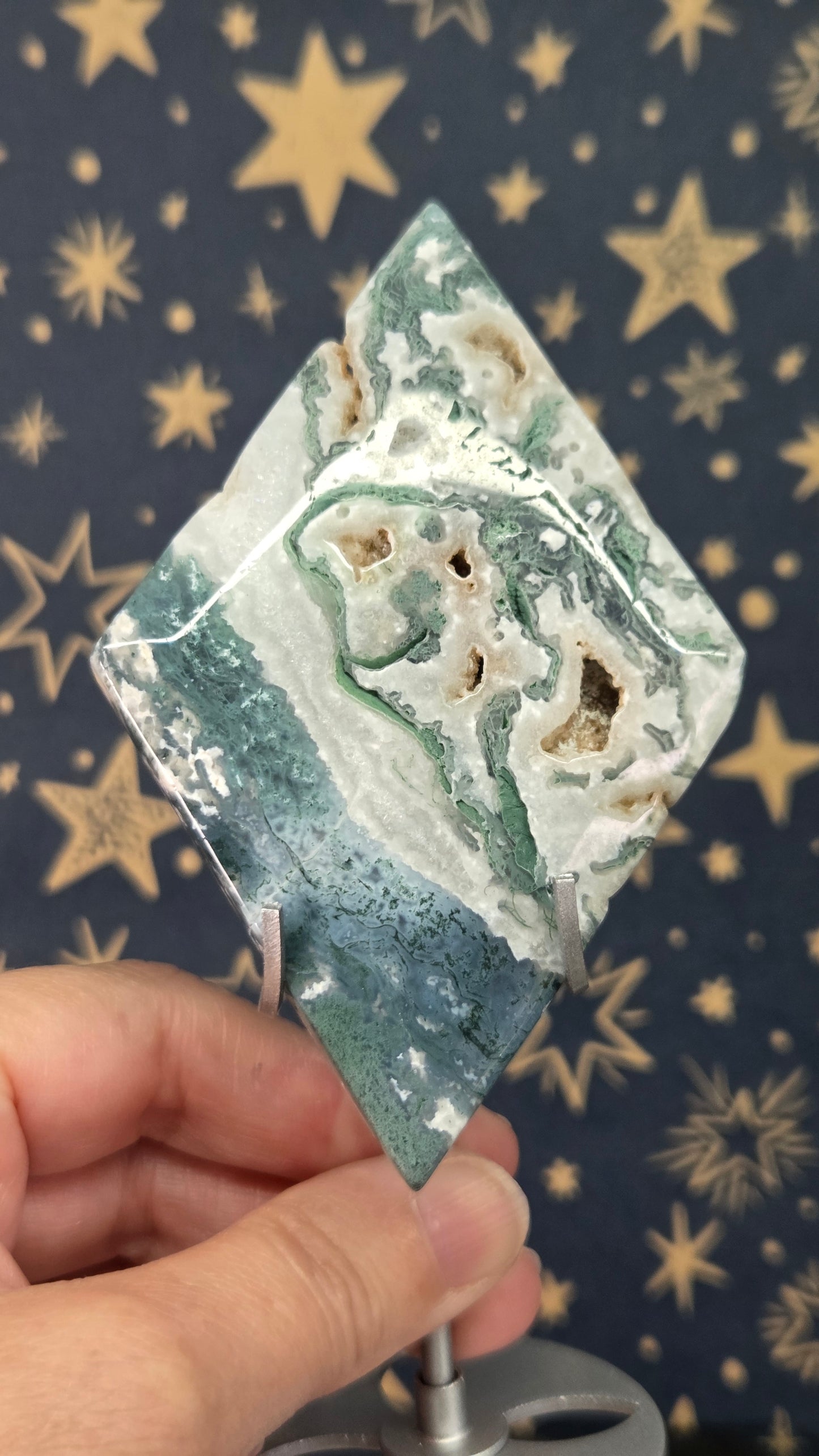 Moss Agate Diamonds on stand (Pick your own)