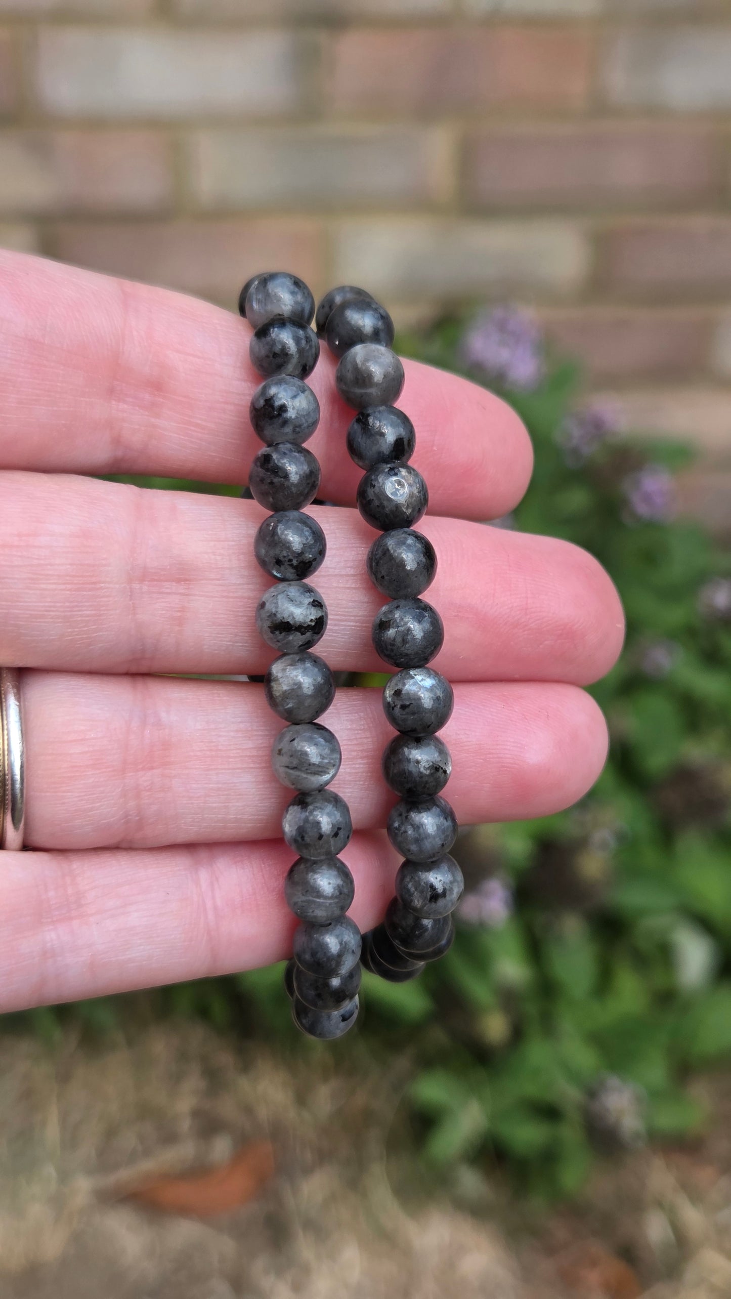 Flashy Larvikite 6mm Crystal Beaded Bracelet x1