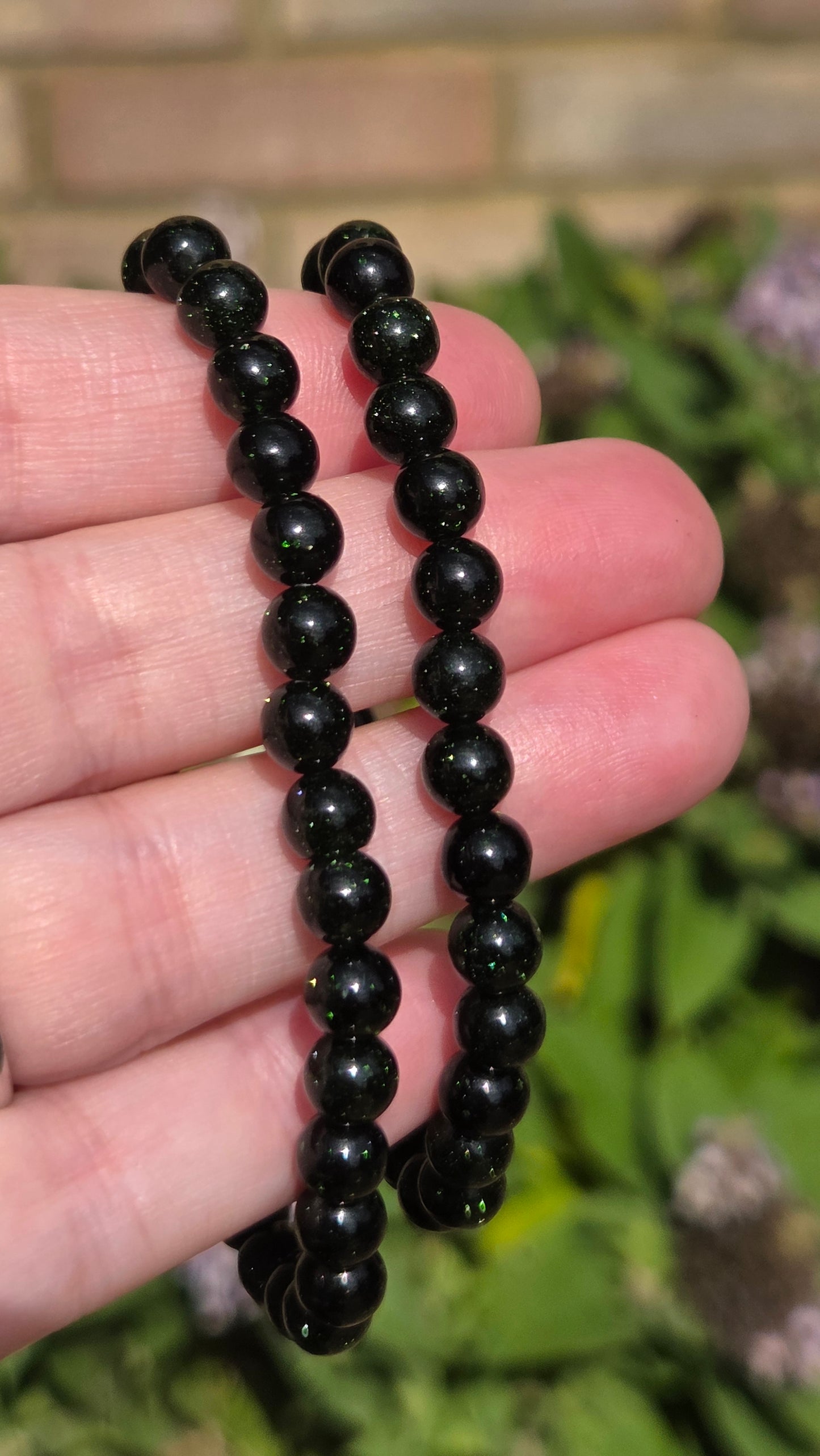 Green Goldstone 6mm Crystal Beaded Bracelet x1