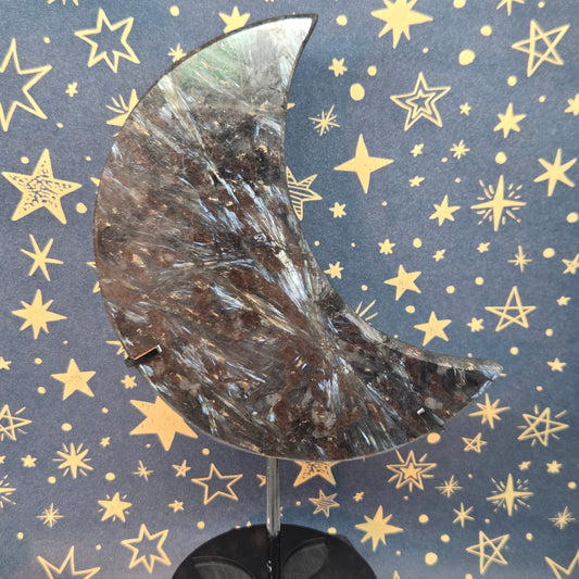 Large Flashy Astrophyllite Moon with Stand (a)