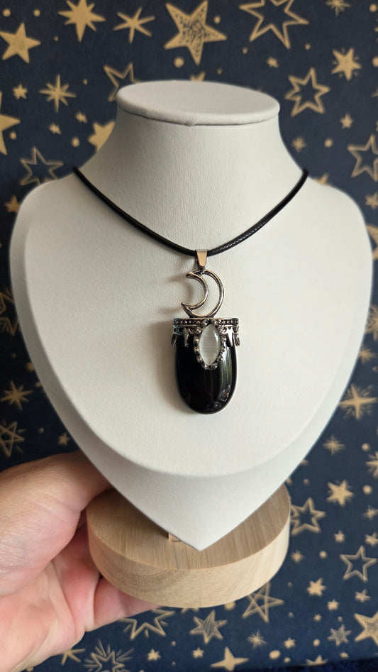 Black Obsidian Moon Pendant/Necklace