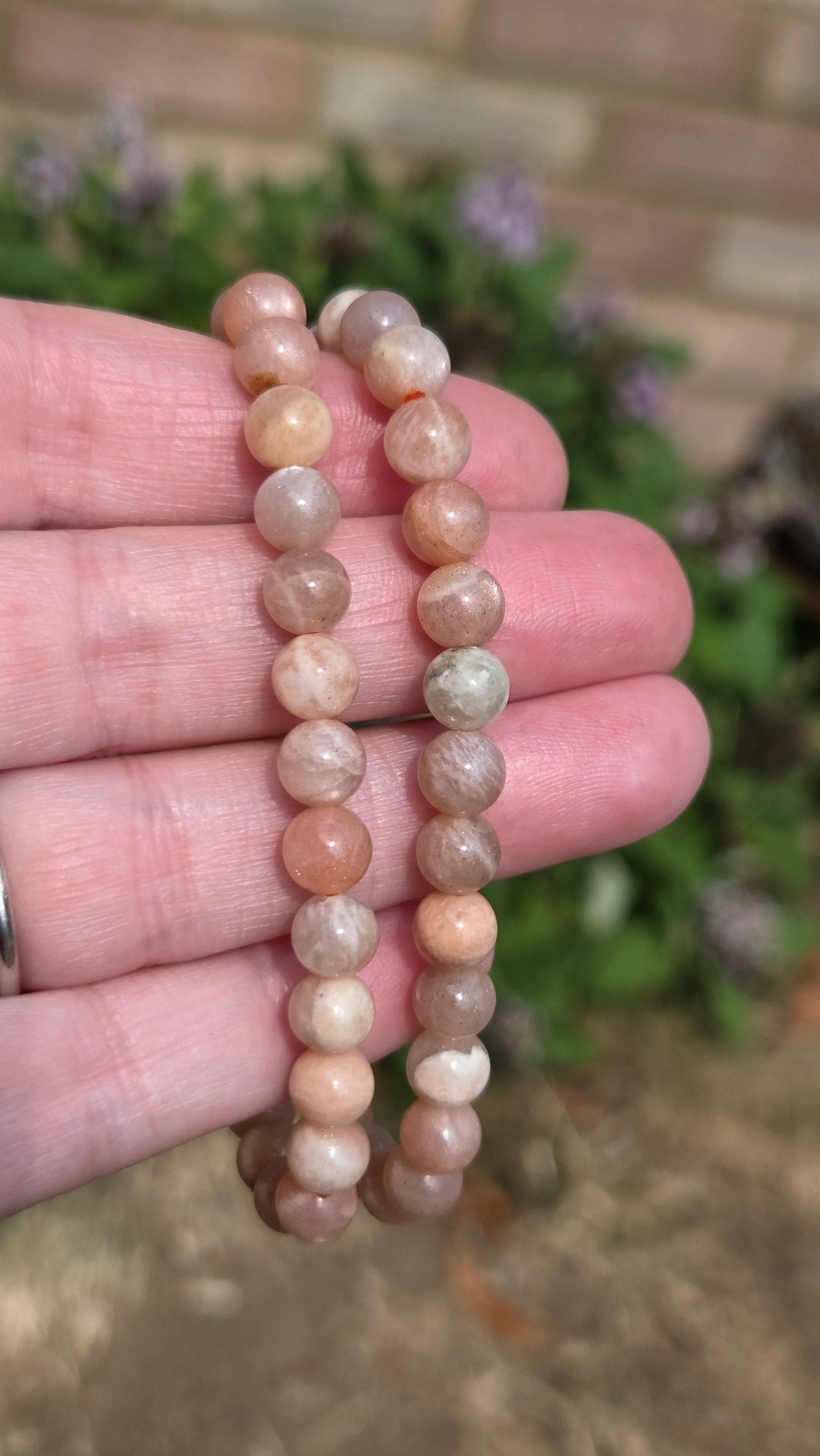 Peach Moonstone 6mm Crystal Beaded Bracelet x1