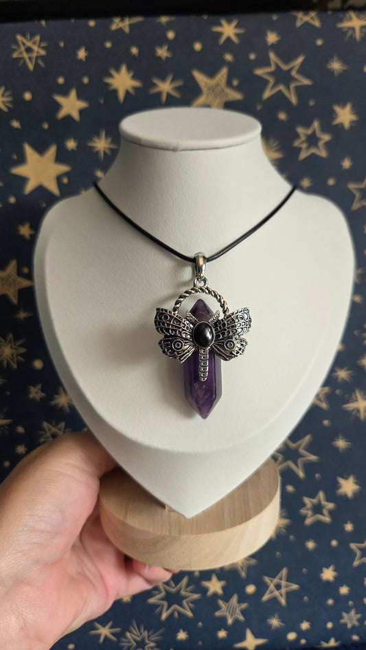 Amethyst Dragonfly/Moth Pendant/Necklace