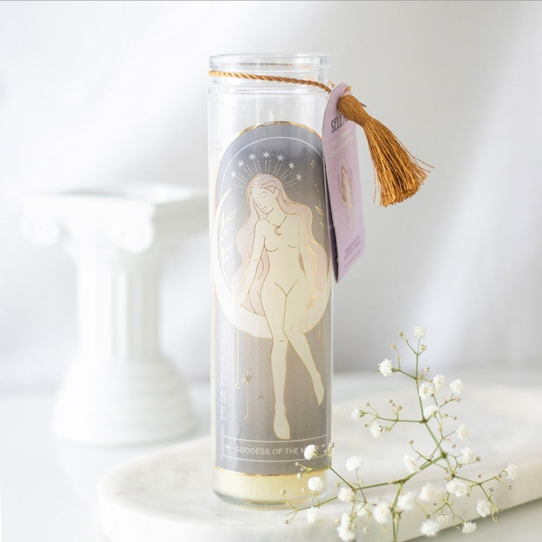 Selene Goddess with Amethyst Chips Frankincense Scented Tube Candle