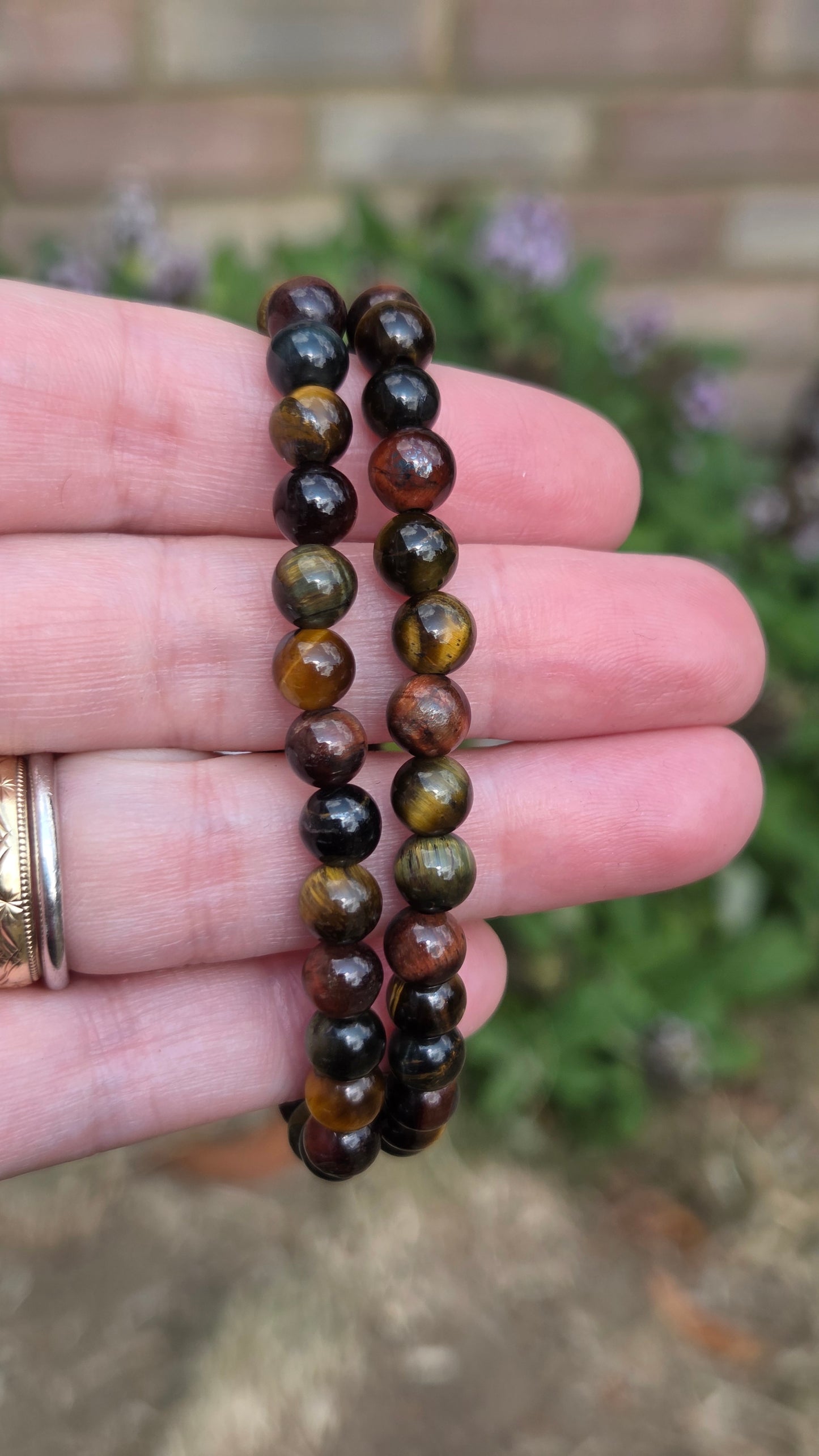Mixed Tigers Eye (Golden, Red and Blue) 6mm Crystal Beaded Bracelet x1