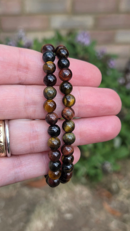 Mixed Tigers Eye (Golden, Red and Blue) 6mm Crystal Beaded Bracelet x1
