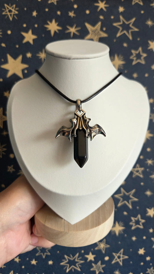 Black Obsidian Bat Point Necklace/Pendant