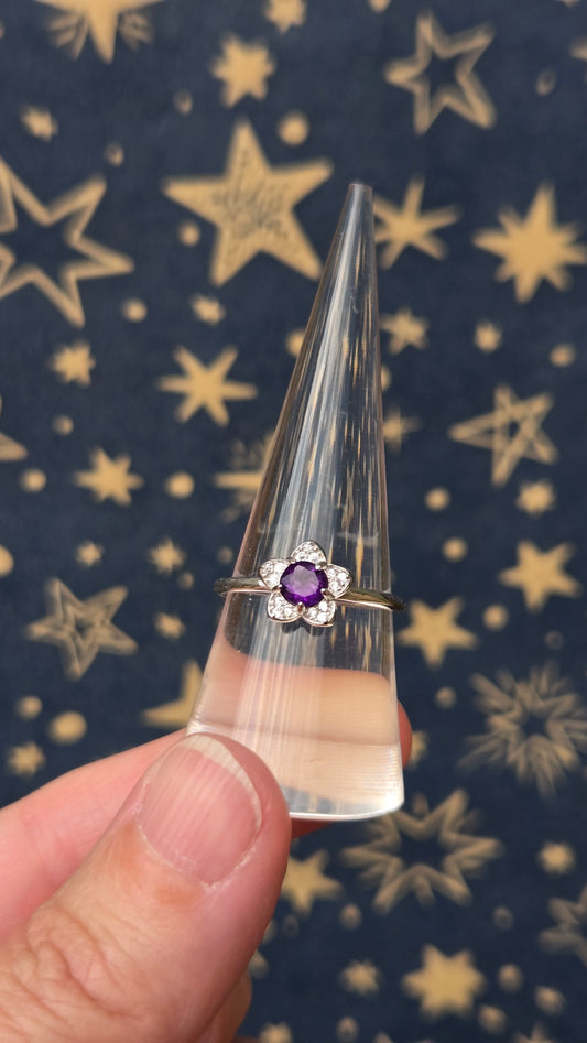 Amethyst Flower 925 Sterling Silver Adjustable Ring