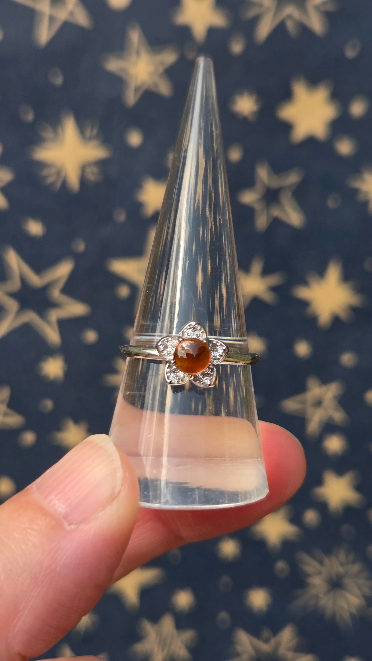 Orange Garnet Flower 925 Sterling Silver Adjustable Ring