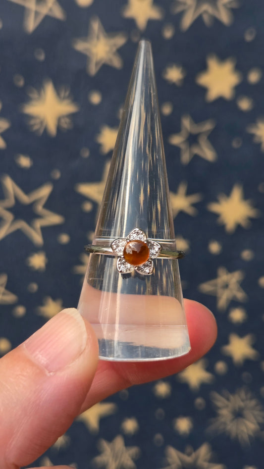 Orange Garnet Flower 925 Sterling Silver Adjustable Ring