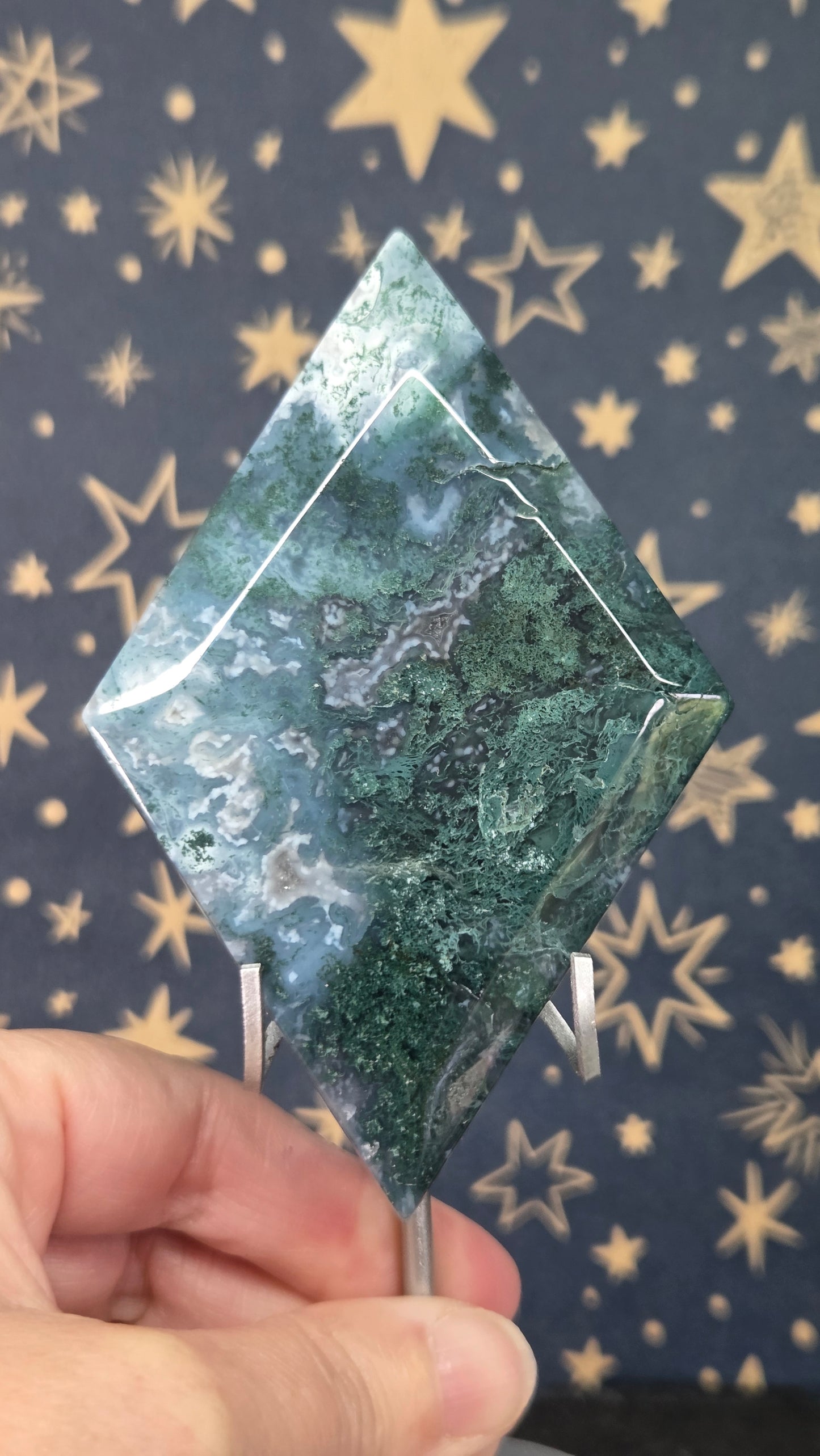 Moss Agate Diamonds on stand (Pick your own)