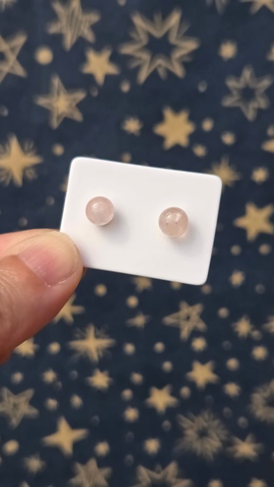 Rose Quartz Crystal Ball 925 Sterling Silver Stud Earrings
