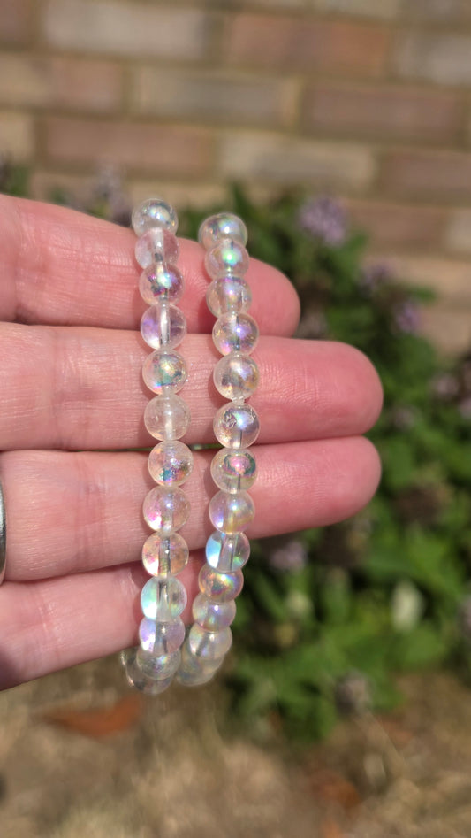 Aura Clear Quartz 6mm Crystal Beaded Bracelet x1