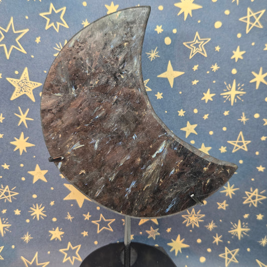 Large Flashy Astrophyllite Moon with Stand