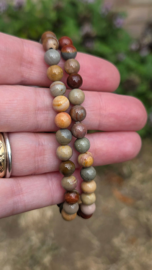 Polychrome Jasper 6mm Crystal Beaded Bracelet x1