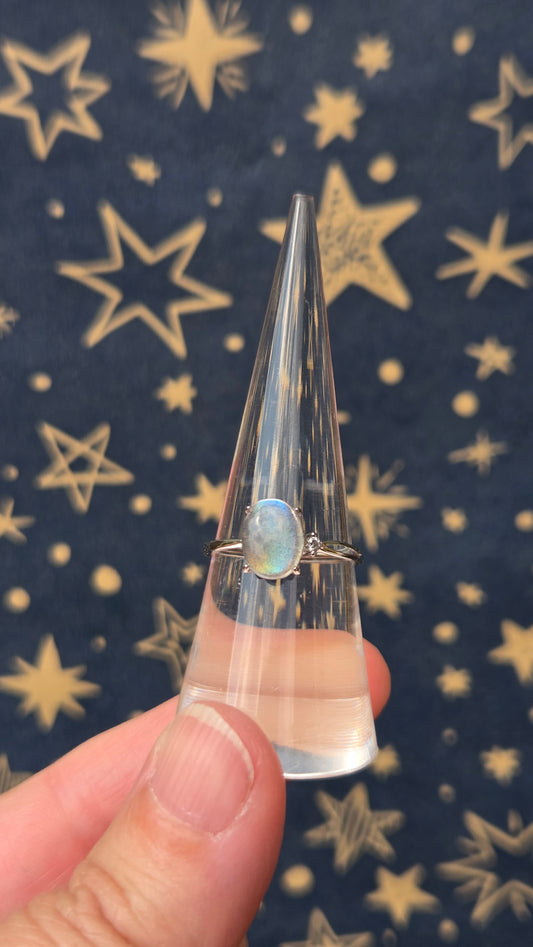 Labradorite Oval 925 Sterling Silver Adjustable Ring with bling