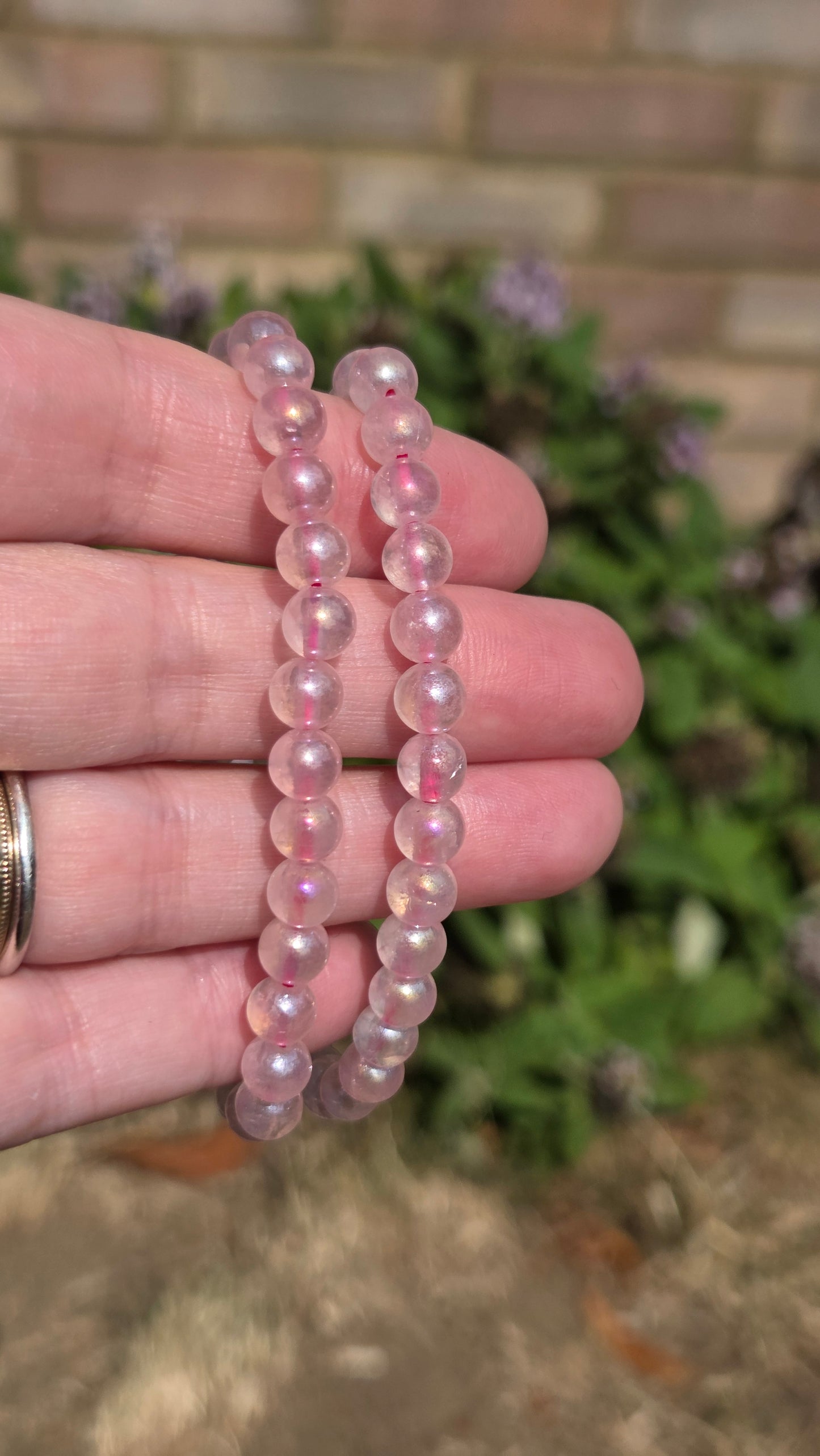 Aura Rose Quartz 6mm Crystal Beaded Bracelet x1