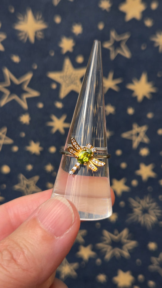Peridot Dragonfly 925 Sterling Silver Adjustable Ring