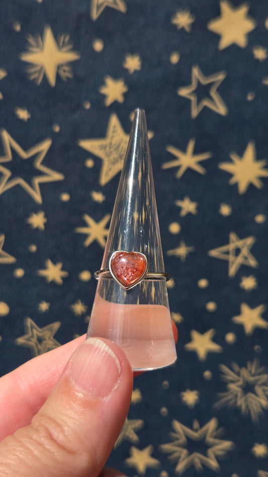 Golden Sunstone Heart 925 Sterling Silver Adjustable Ring