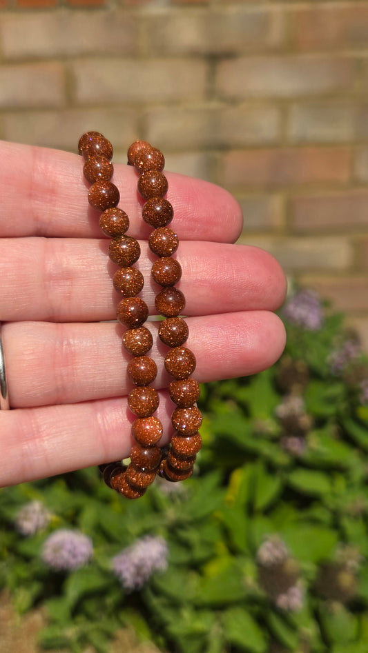 Goldstone 6mm Crystal Beaded Bracelet x1