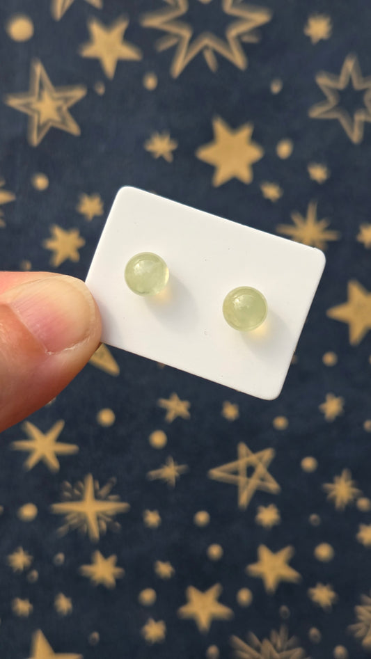 Prehnite Crystal Ball 925 Sterling Silver Stud Earrings