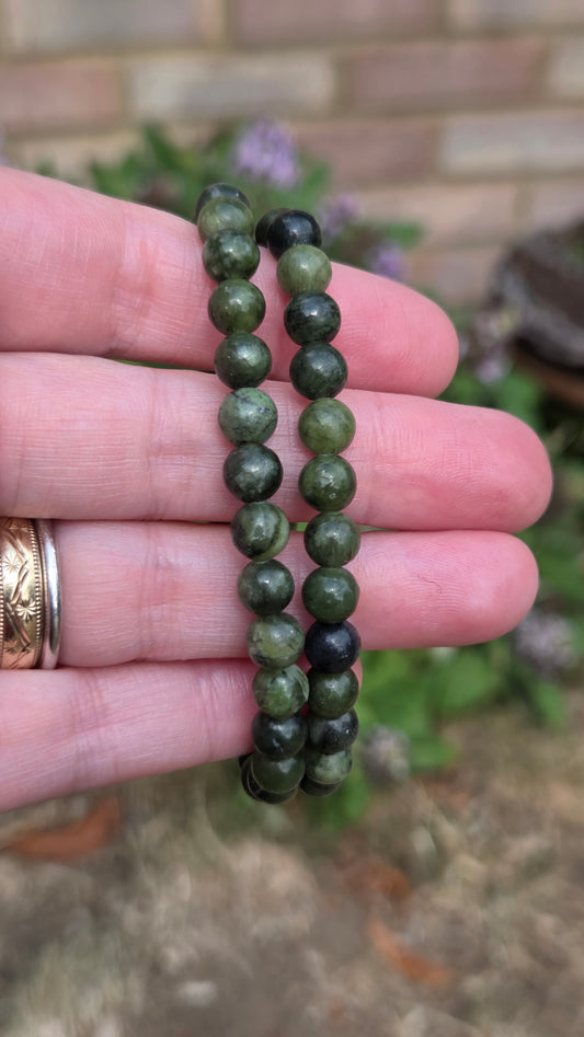 Nephrite Jade 6mm Crystal Beaded Bracelet x1