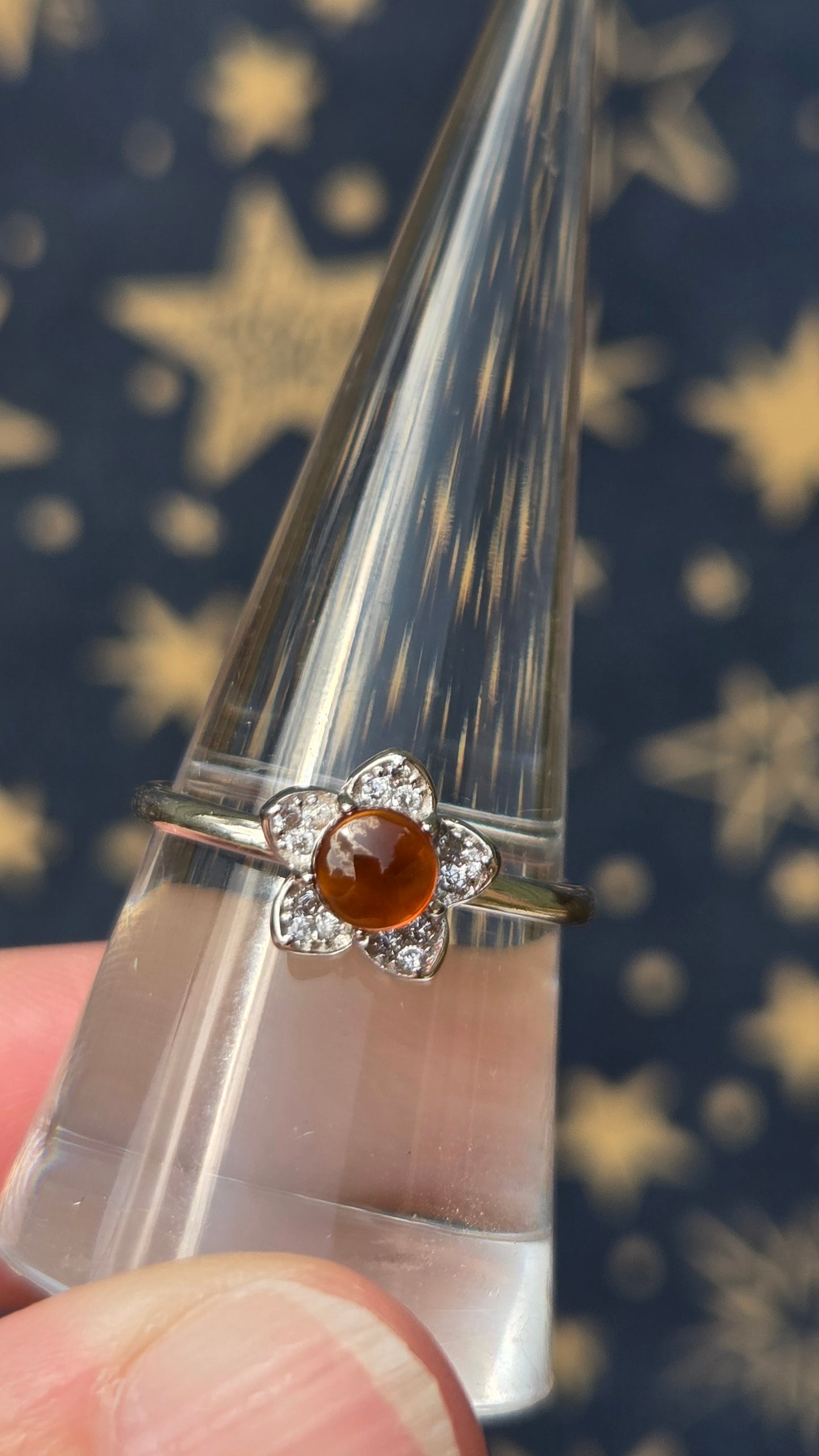 Orange Garnet Flower 925 Sterling Silver Adjustable Ring