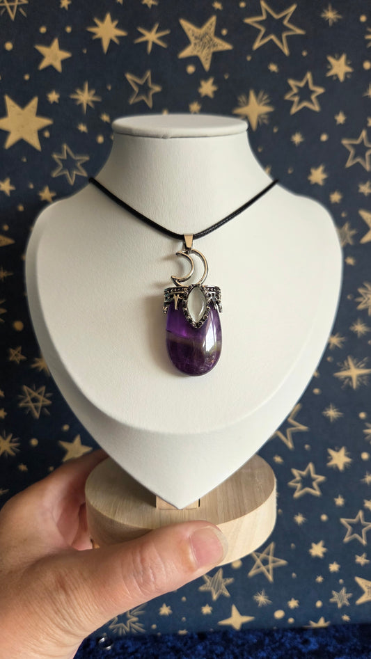 Dream Amethyst Moon Necklace/Pendant