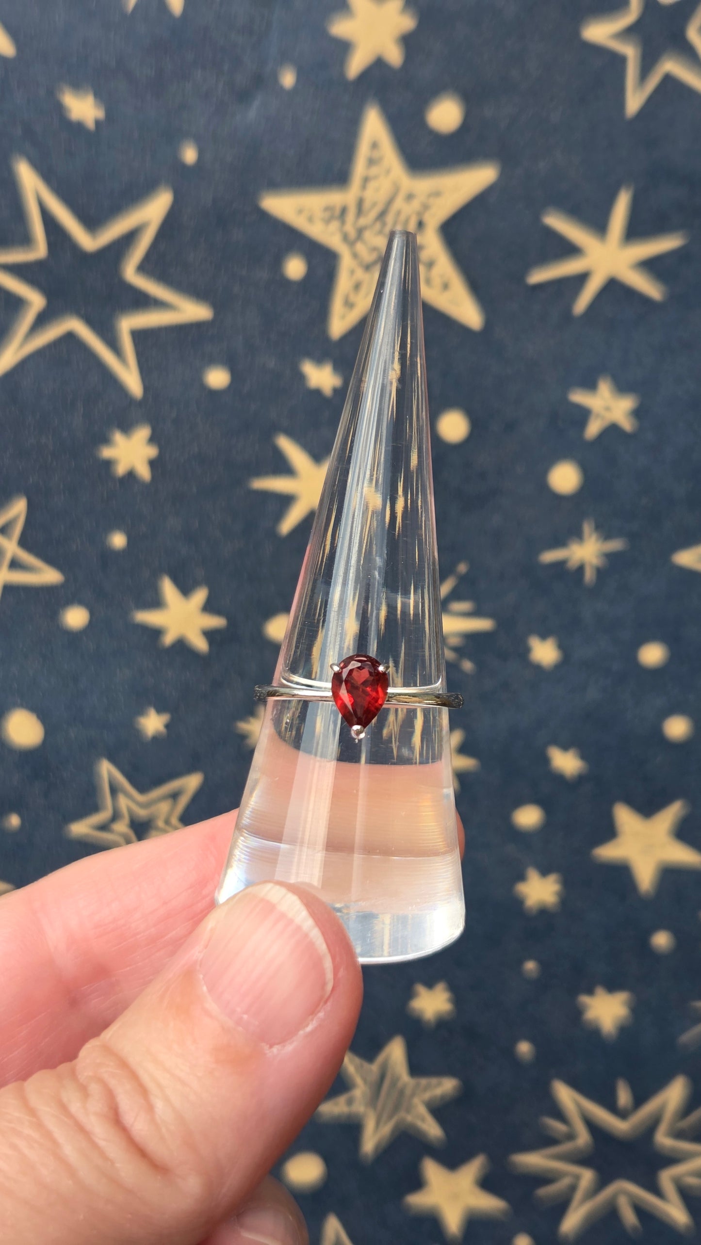 Garnet Teardrop 925 Sterling Silver Adjustable Ring