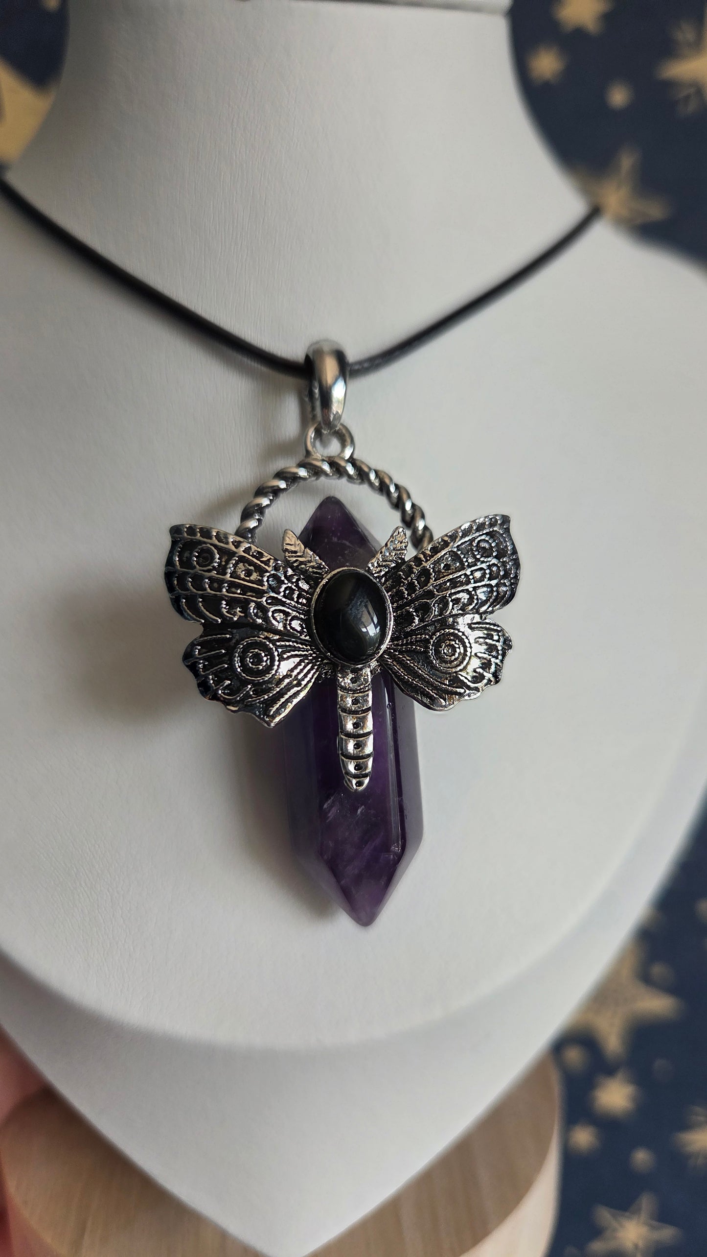 Amethyst Dragonfly/Moth Pendant/Necklace