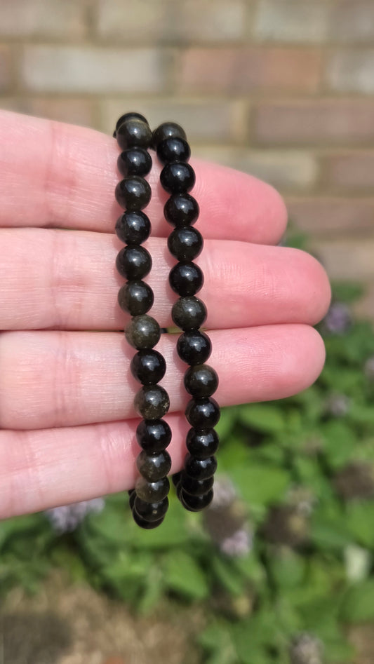 Gold Sheen Obsidian 6mm Crystal Beaded Bracelet x1