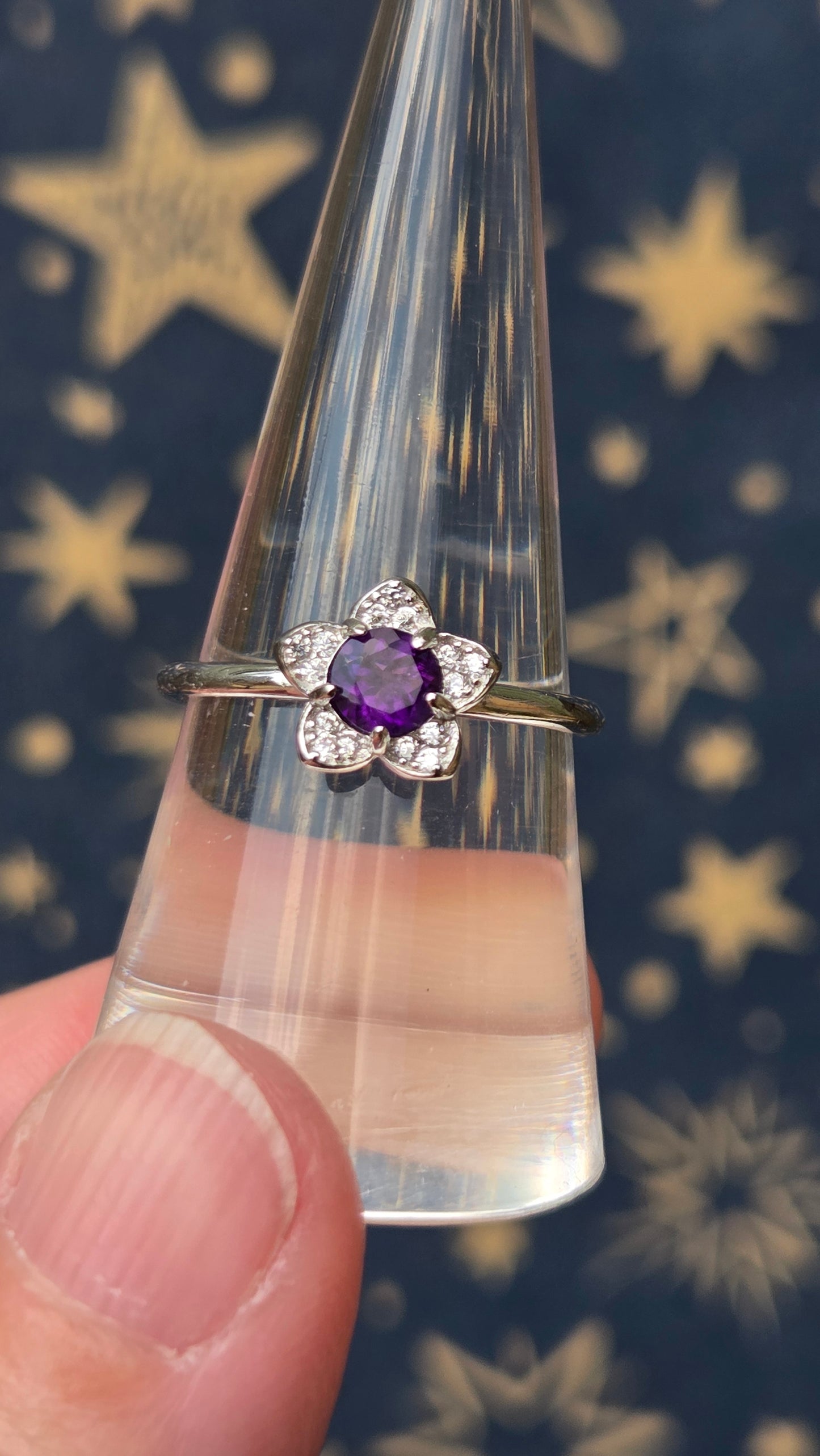Amethyst Flower 925 Sterling Silver Adjustable Ring