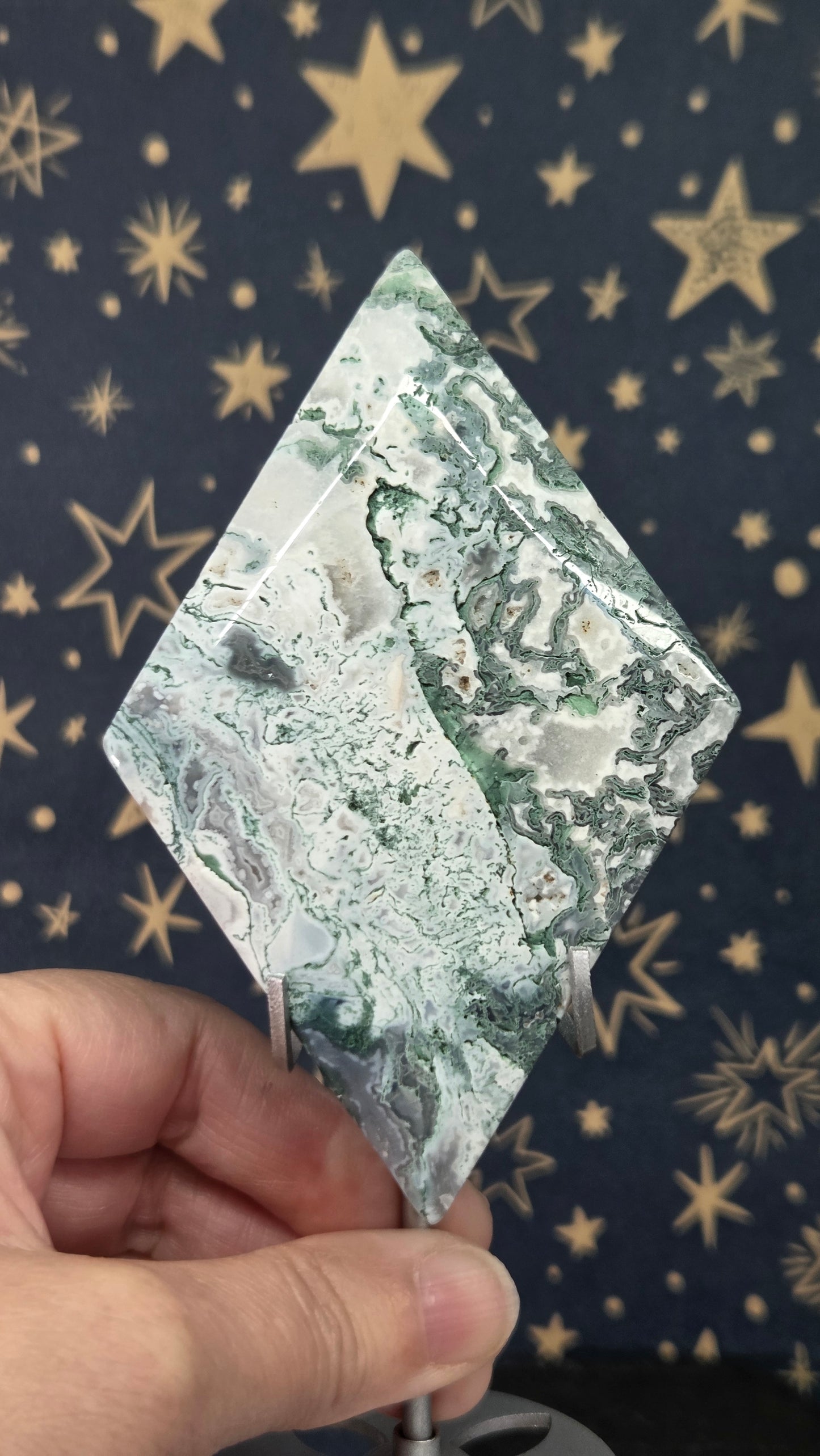 Moss Agate Diamonds on stand (Pick your own)