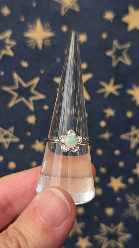 Opal Flower 925 Sterling Silver Adjustable Ring