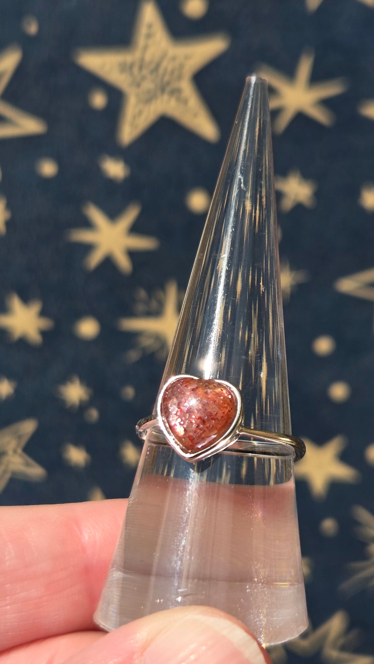 Golden Sunstone Heart 925 Sterling Silver Adjustable Ring