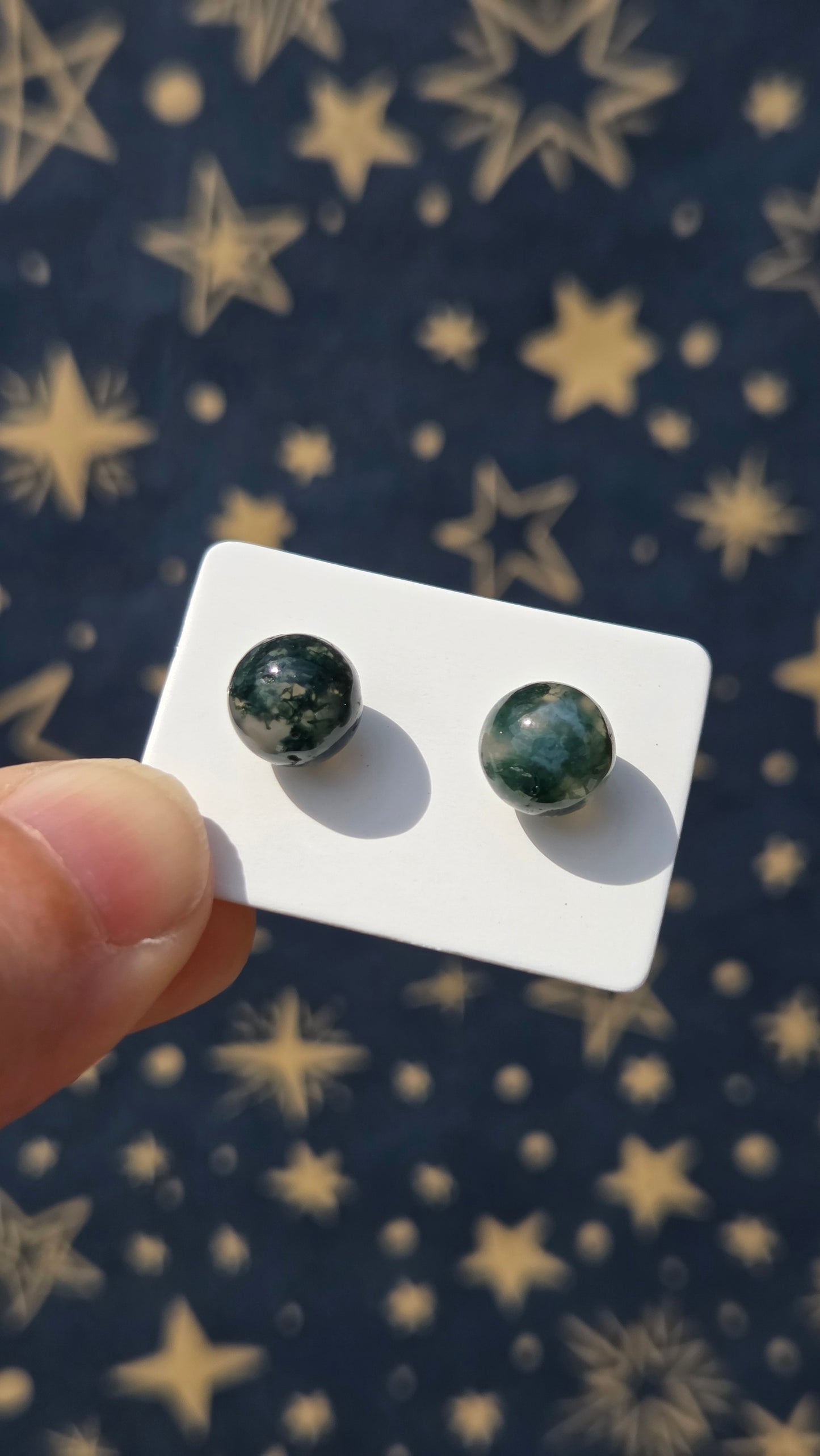 Moss Agate Crystal Ball 925 Sterling Silver Stud Earrings