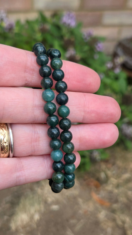 Moss Agate 6mm Crystal Beaded Bracelet x1