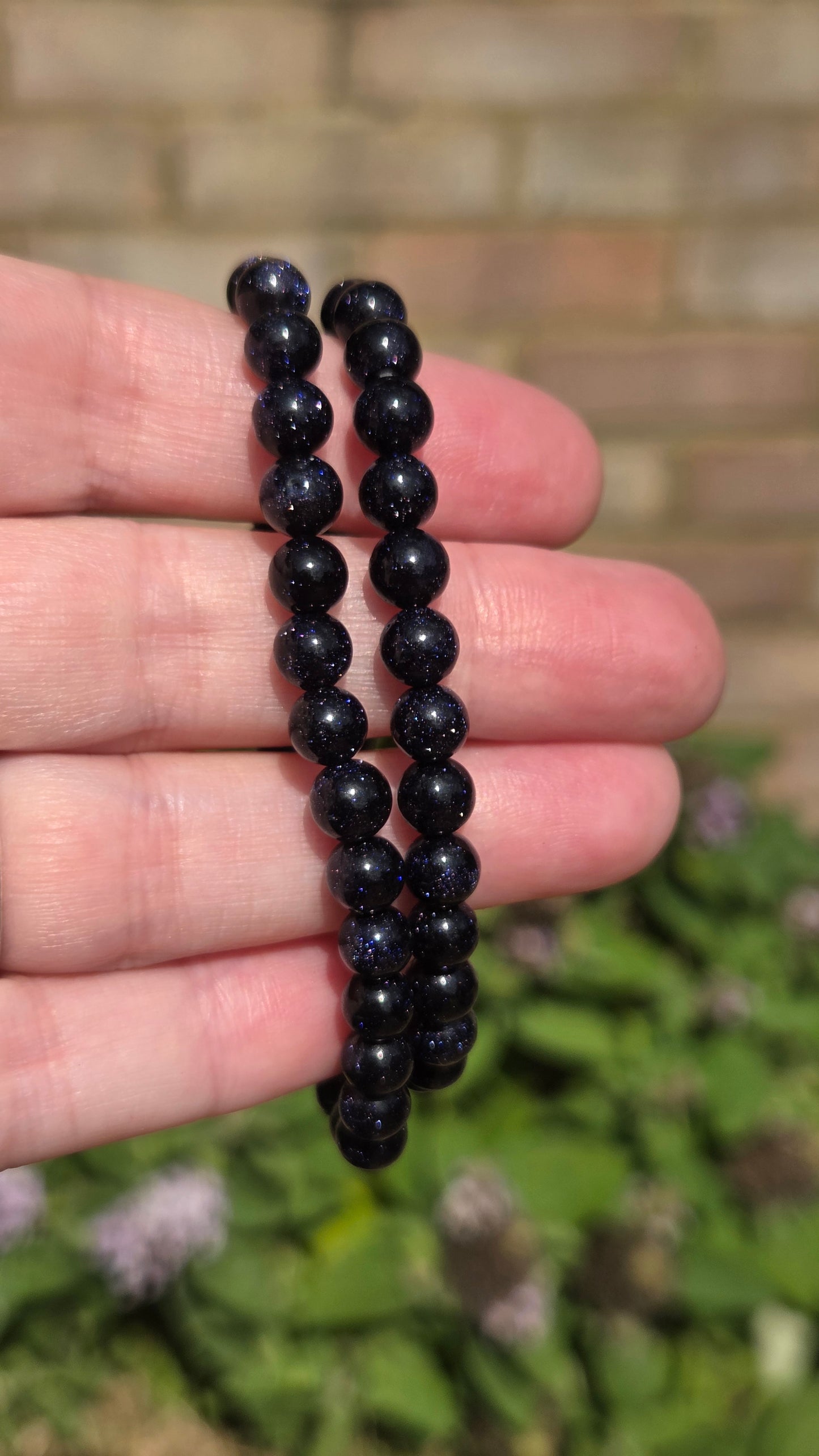 Blue Goldstone 6mm Crystal Beaded Bracelet x1
