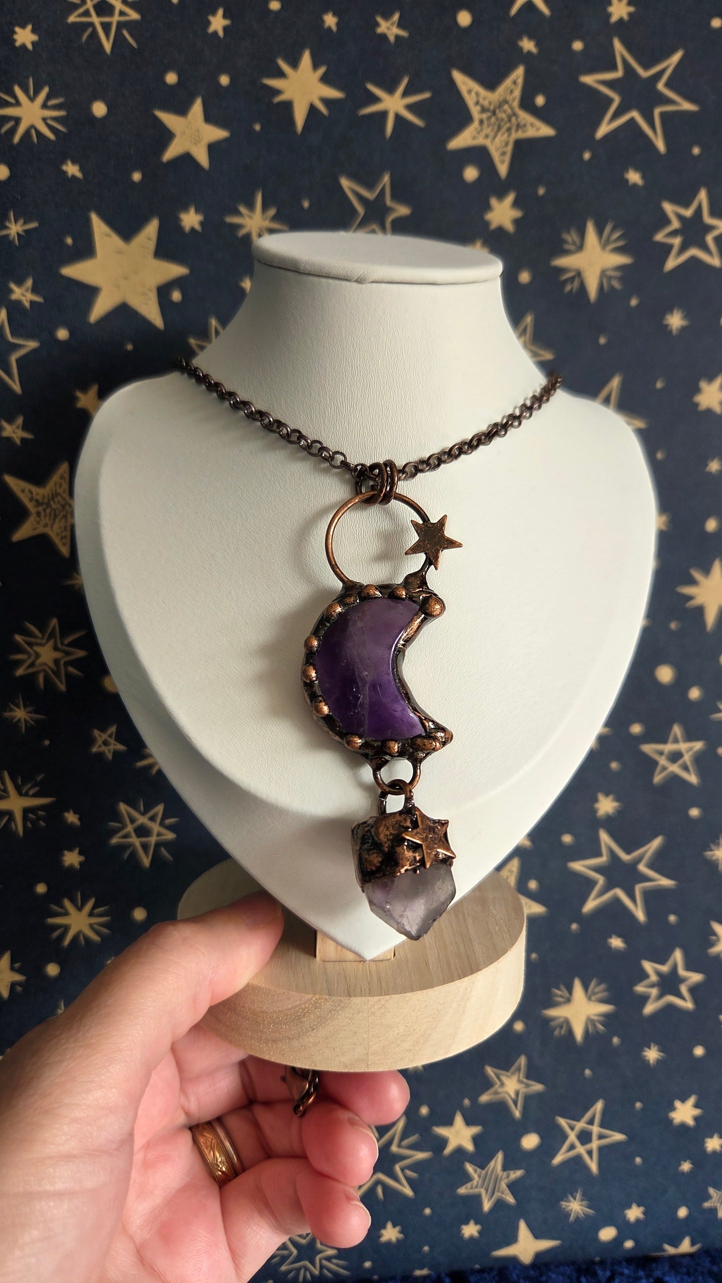Antique Bronze Amethyst Moon Necklace/Pendant